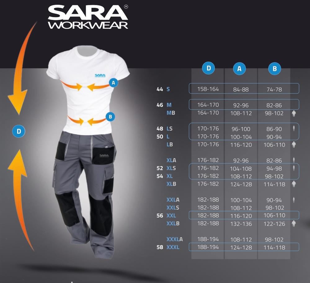 Μεγεθολόγιο Sara Workwear